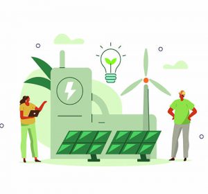 Vector icon of a male and female engineer at an alternative energy power production plant