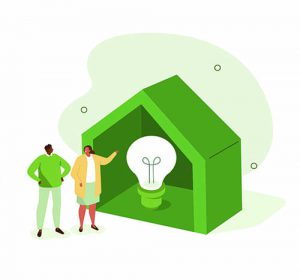 Vector icon of a man and a woman working together on a green house