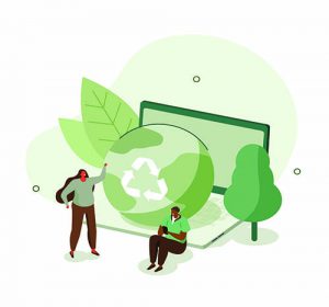 Vector icon of two students committed to sustainability