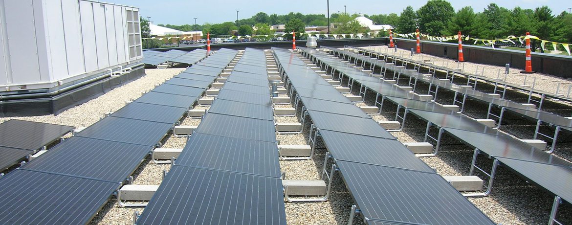 Photo of roof top solar arrays at College of Lake County